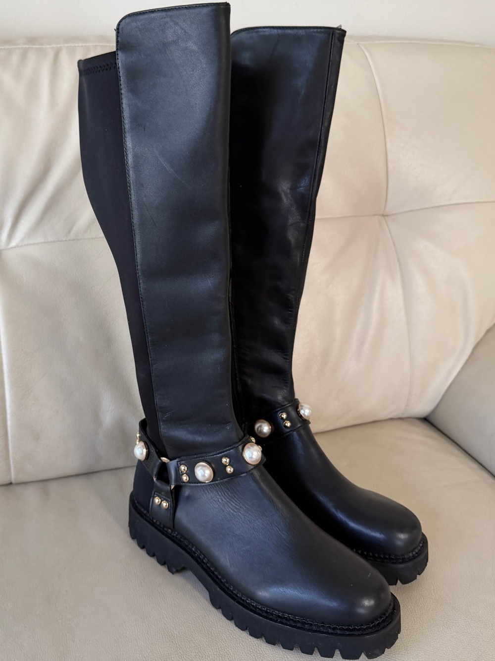 Karl Lagerfeld Paris Reese Lug Sole Knee High Boots, size 7